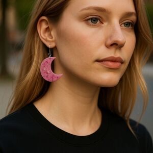 Pink Starry Moon Earrings